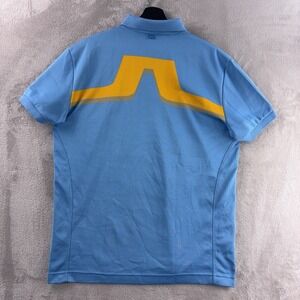 J. Lindeberg Polo Shirt Mens Size Large Blue Yellow Regular Fit Golf Stretch